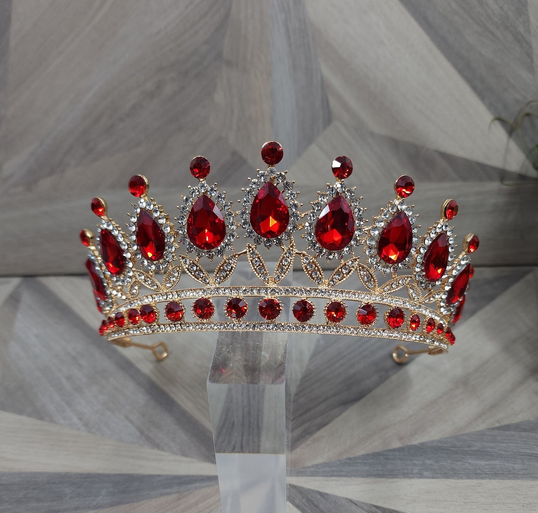 Red Quinceanera Crown, Red and Gold Crown, Rhinestone Tiara, Wedding