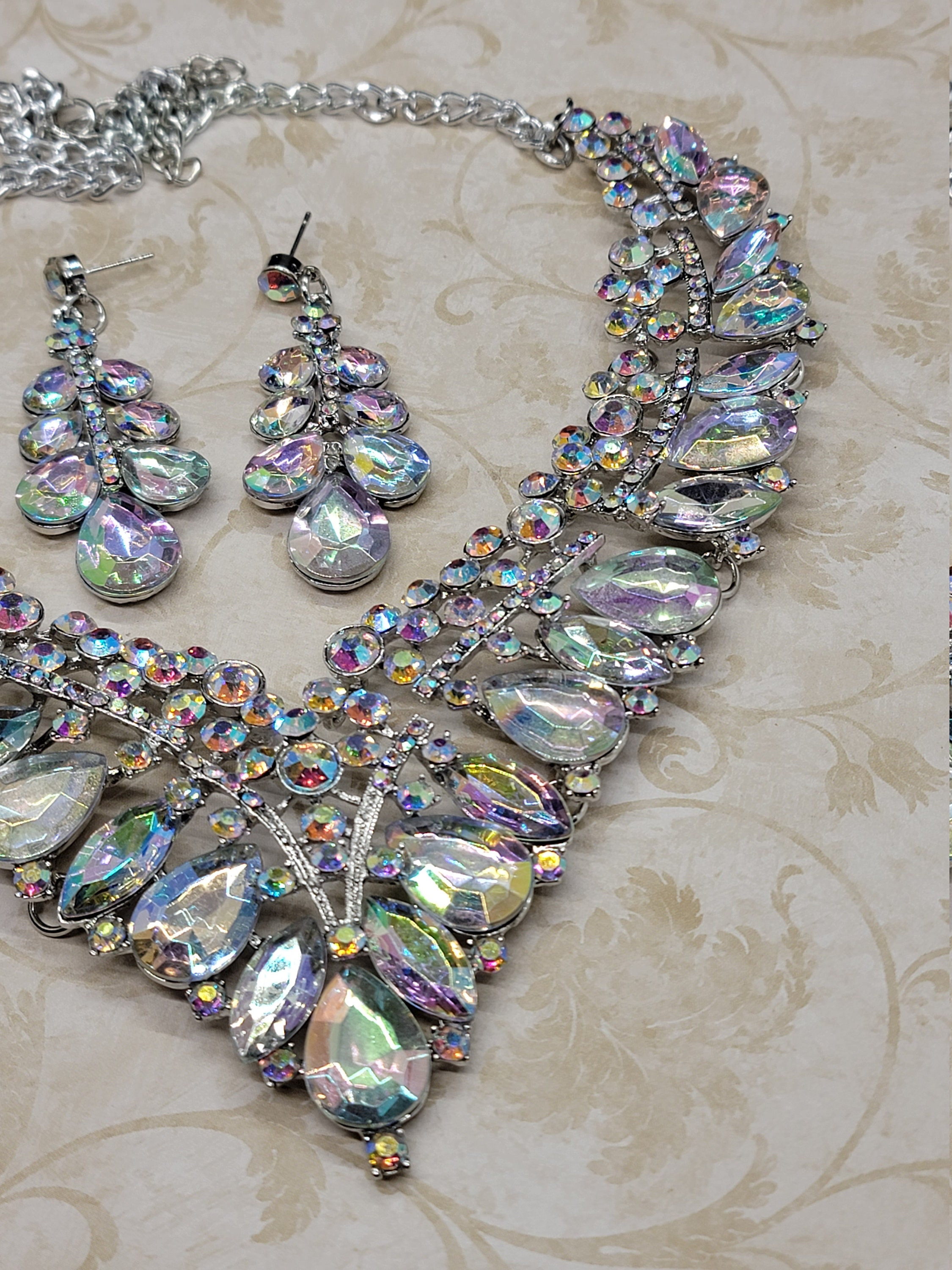 AB Jewelry Set Bridal V Shape Necklace and Earring Set Prom Etsy