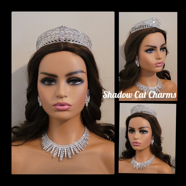 Bridal Necklace set Swarovski Crystal earrings Long Light Drop Bridal Jewelry Silver Bridal Earrings Crystal Bridal Earrings