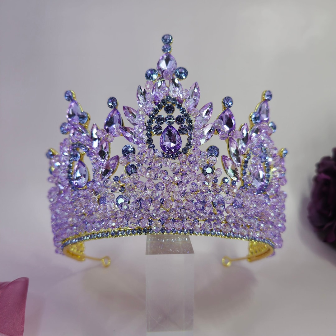 Royal TALL Quinceanera Crown Purple Bridal Tiara Wedding Etsy