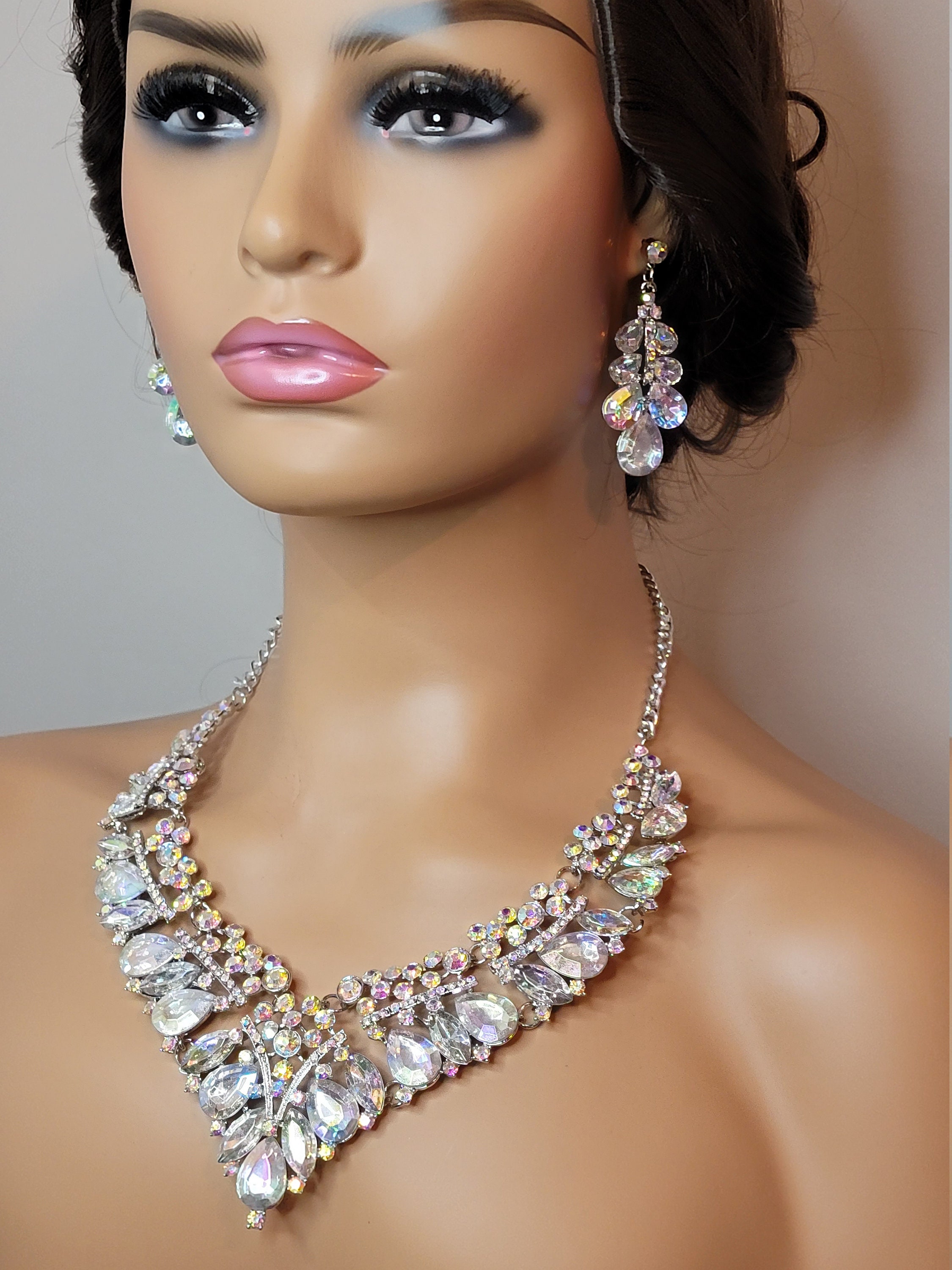 AB Jewelry Set Bridal V Shape Necklace and Earring Set Prom Etsy