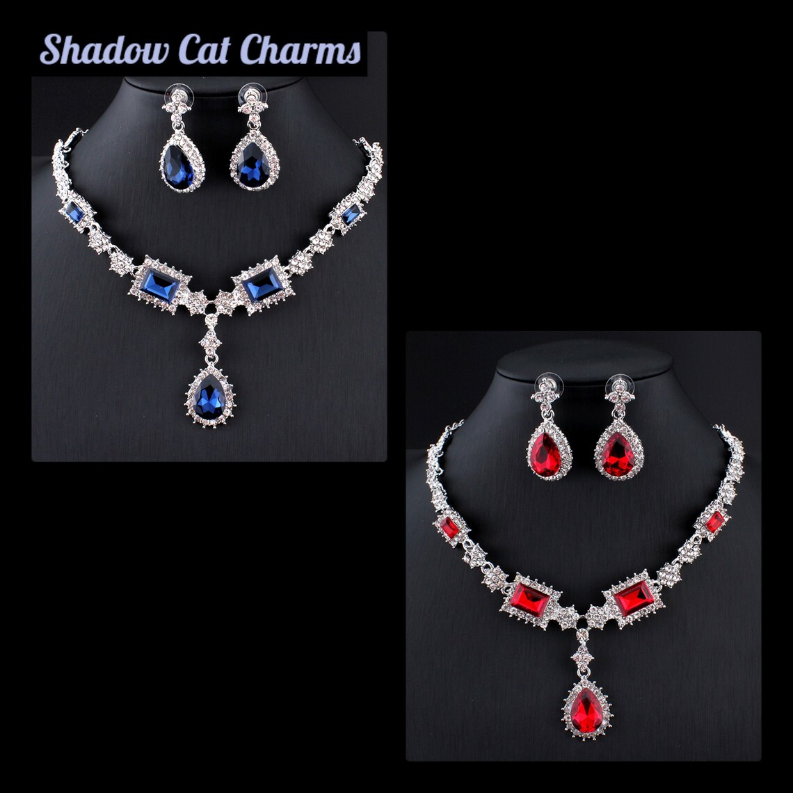 Blue Bridal Necklace Set Silver Wedding Necklace Earrings Etsy