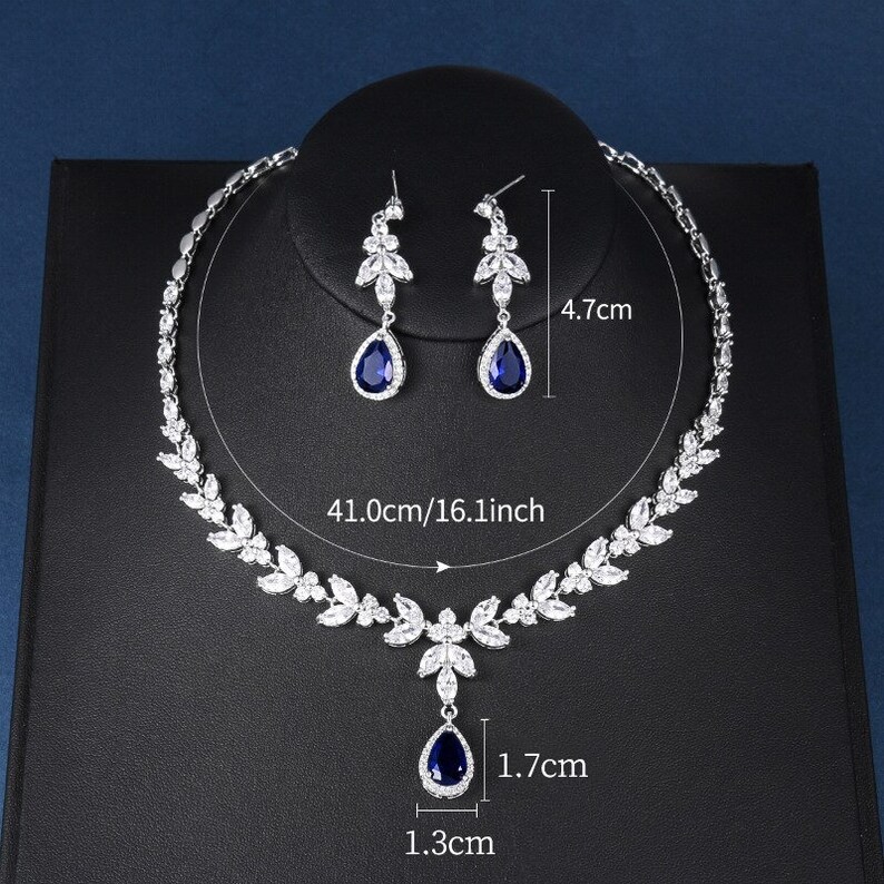 Blue Bridal Jewelry Bridal V Shape Necklace Earrings Prom Etsy