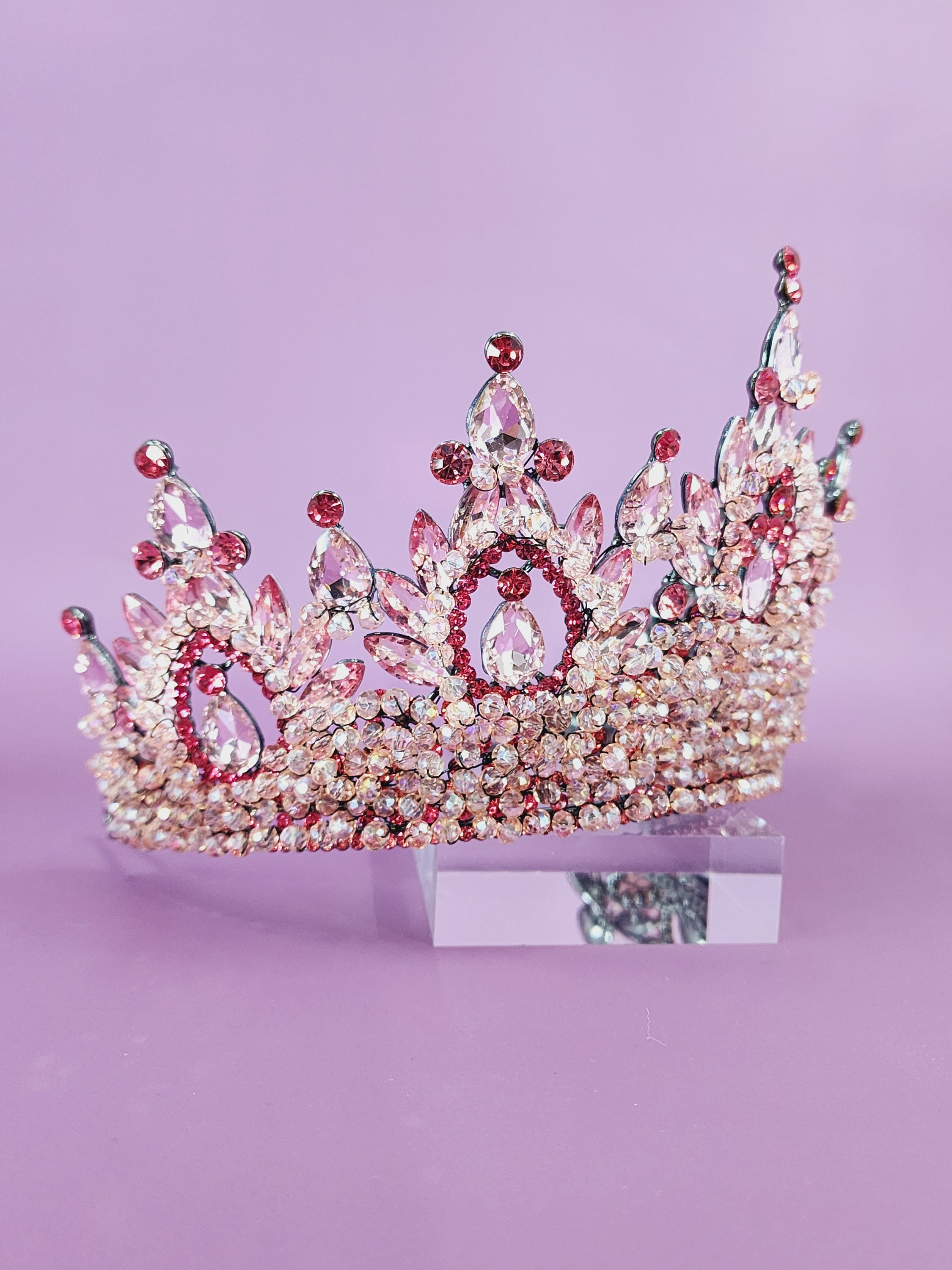 Royal TALL Quinceanera Crown Pink Bridal Tiara Wedding - Etsy