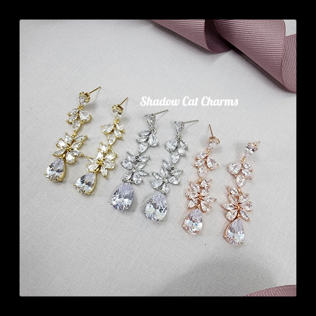 Rose Gold Wedding Earrings VINE Bridal Earrings SILVER or Yellow GOLD