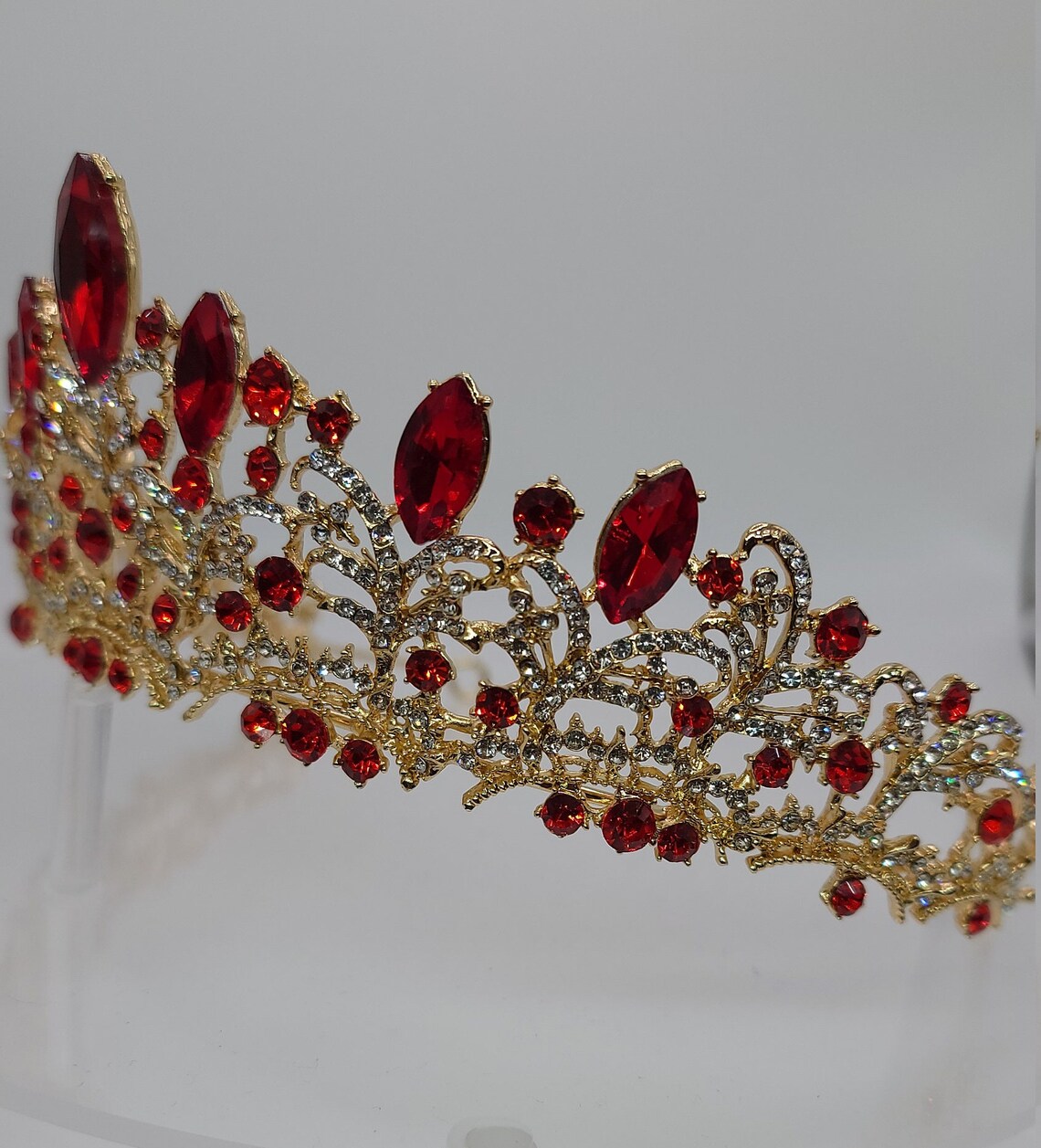 Red Baroque Quinceanera Crown Gold and Red Tiara Quince - Etsy
