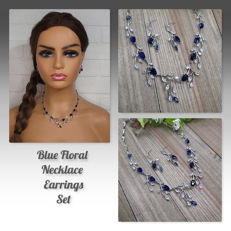 Sapphire Blue Jewelry Set Vine Necklace and Earrings BLUE Etsy