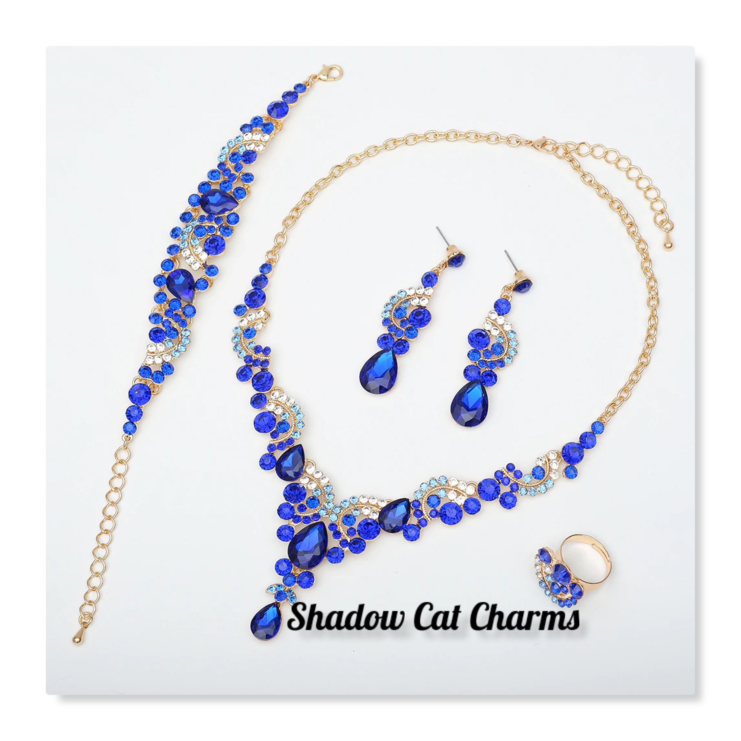Blue Bridal Jewelry Bridal V Shape Necklace Earrings Prom