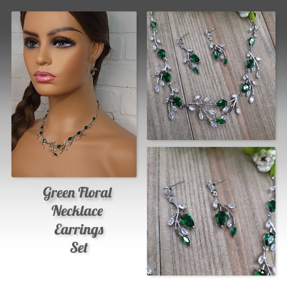 Green necklace shop and earrings