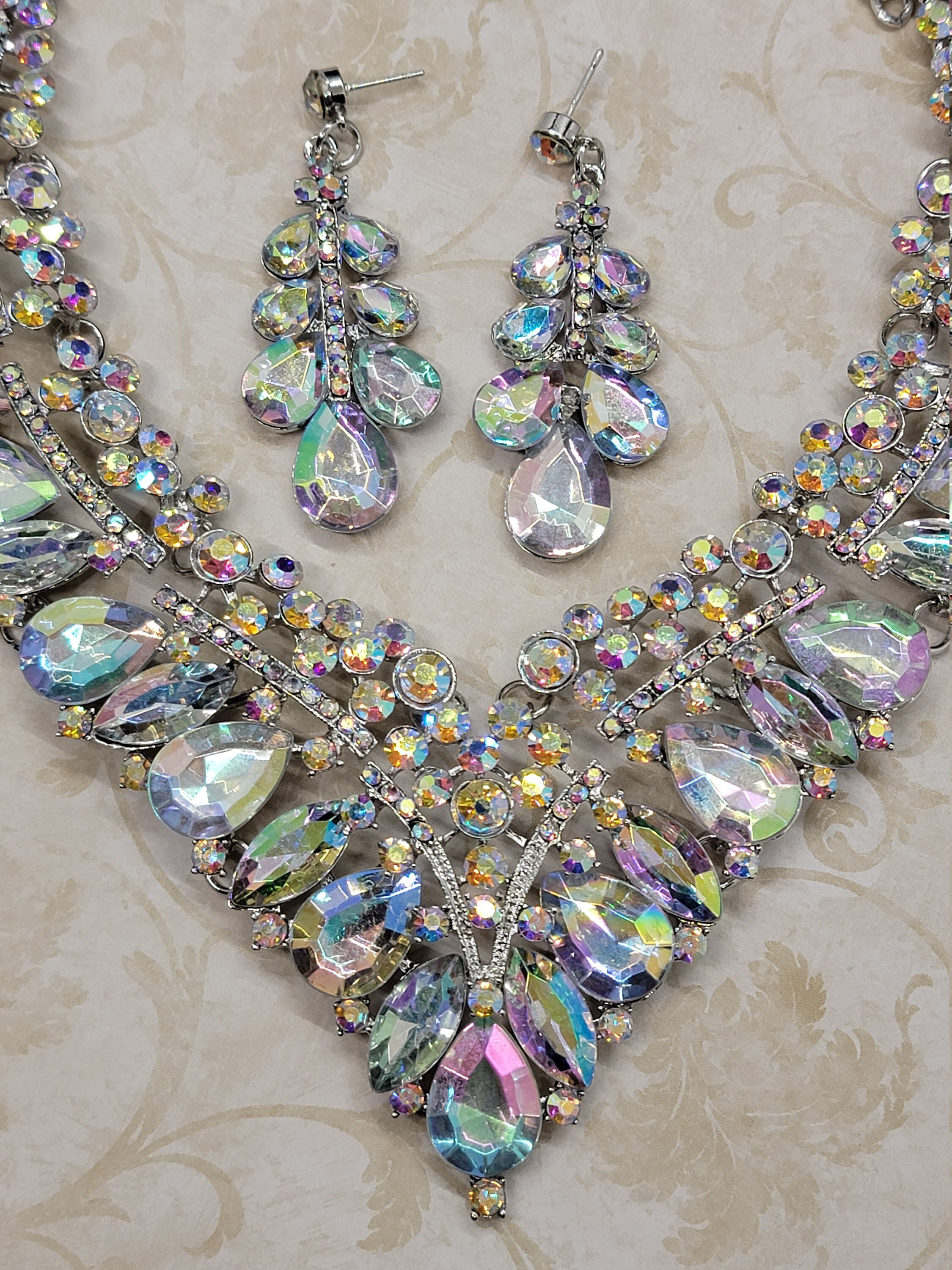 AB Jewelry Set Bridal V Shape Necklace and Earring Set Prom Etsy