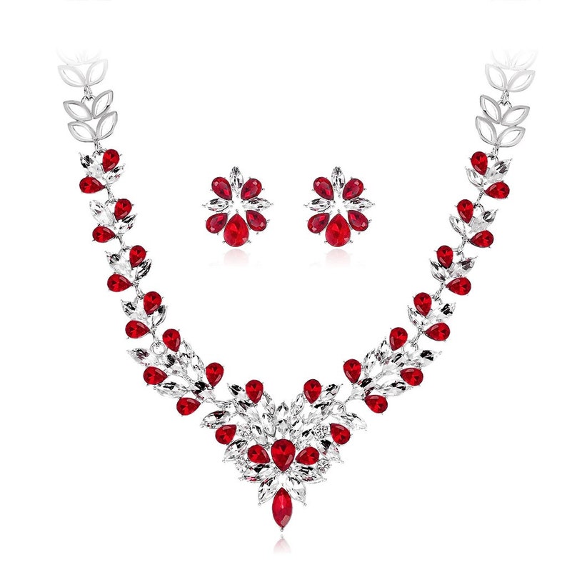 Bridal Jewelry Red Bridal Necklace Set Earrings Bracelet Red Etsy