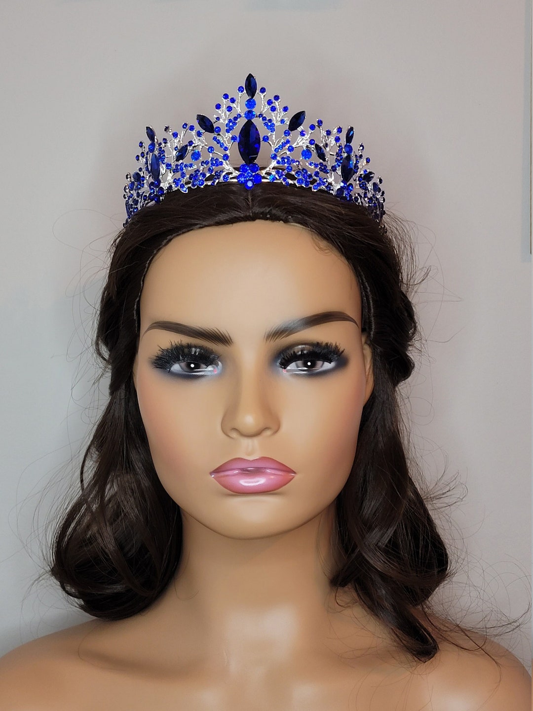 Blue Crystal Bridal Tiara Quinceanera Crown Blue Floral Etsy