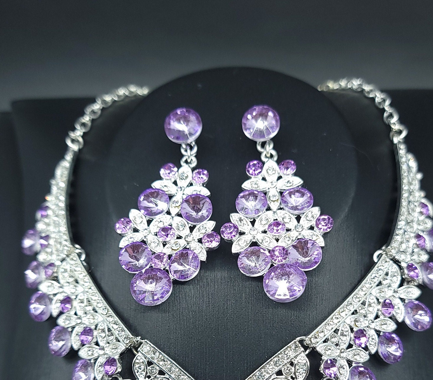 Purple, White and Black Beaded Necklace and Earring Set | MavaziCouture