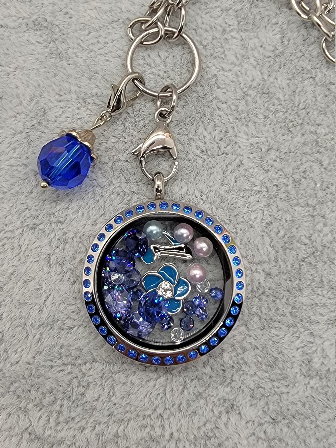 Floating Charm Locket Necklace Blue Crystal Stone Locket | Etsy