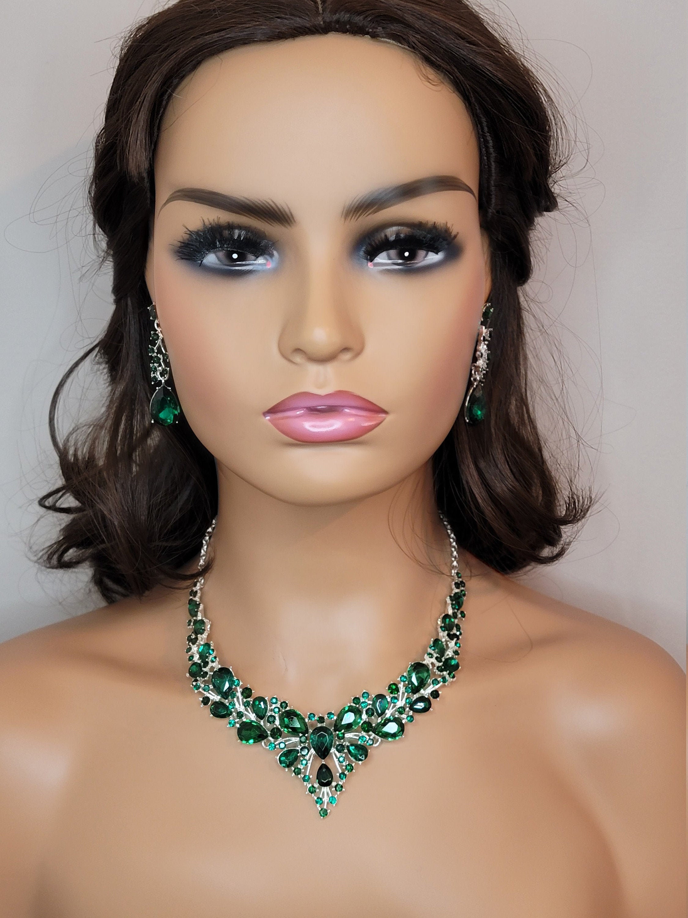 Bridesmaid Jewelry Bridal V Shape Necklace Earrings Prom Jewelry