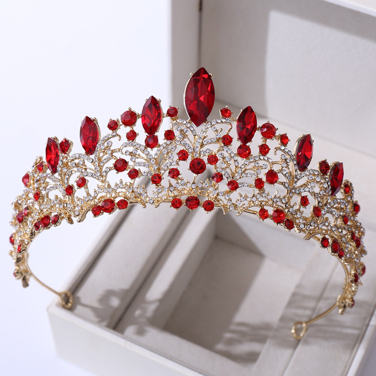 Red Baroque Crystal Bridal Tiara Quinceanera Crown Gold and Etsy