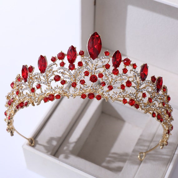Bekræftelse Dom Layouten Red Baroque Quinceanera Crown Gold and Red Tiara Quince - Etsy Denmark