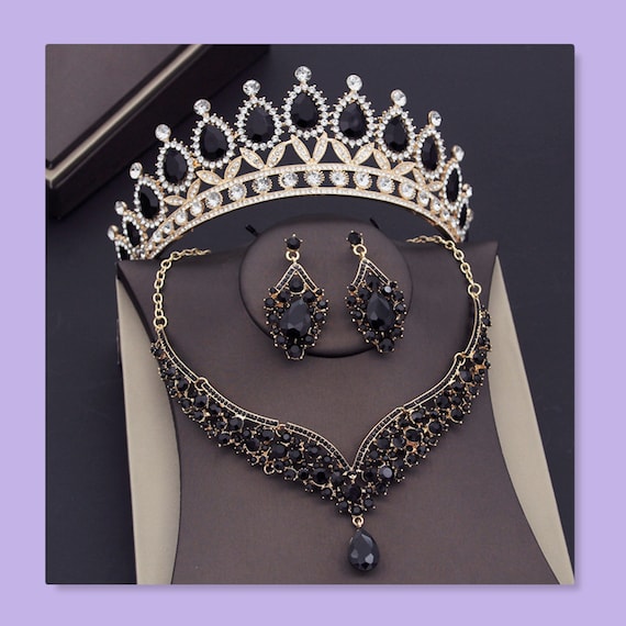 Black crystal necklace sale set