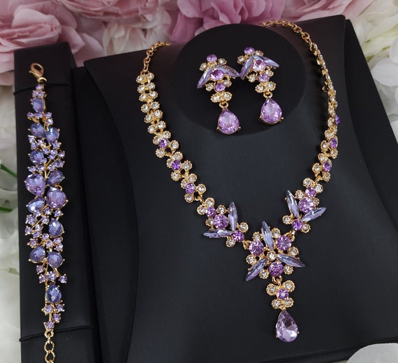 Kundan Studded Gold Plated Purple Necklace Set