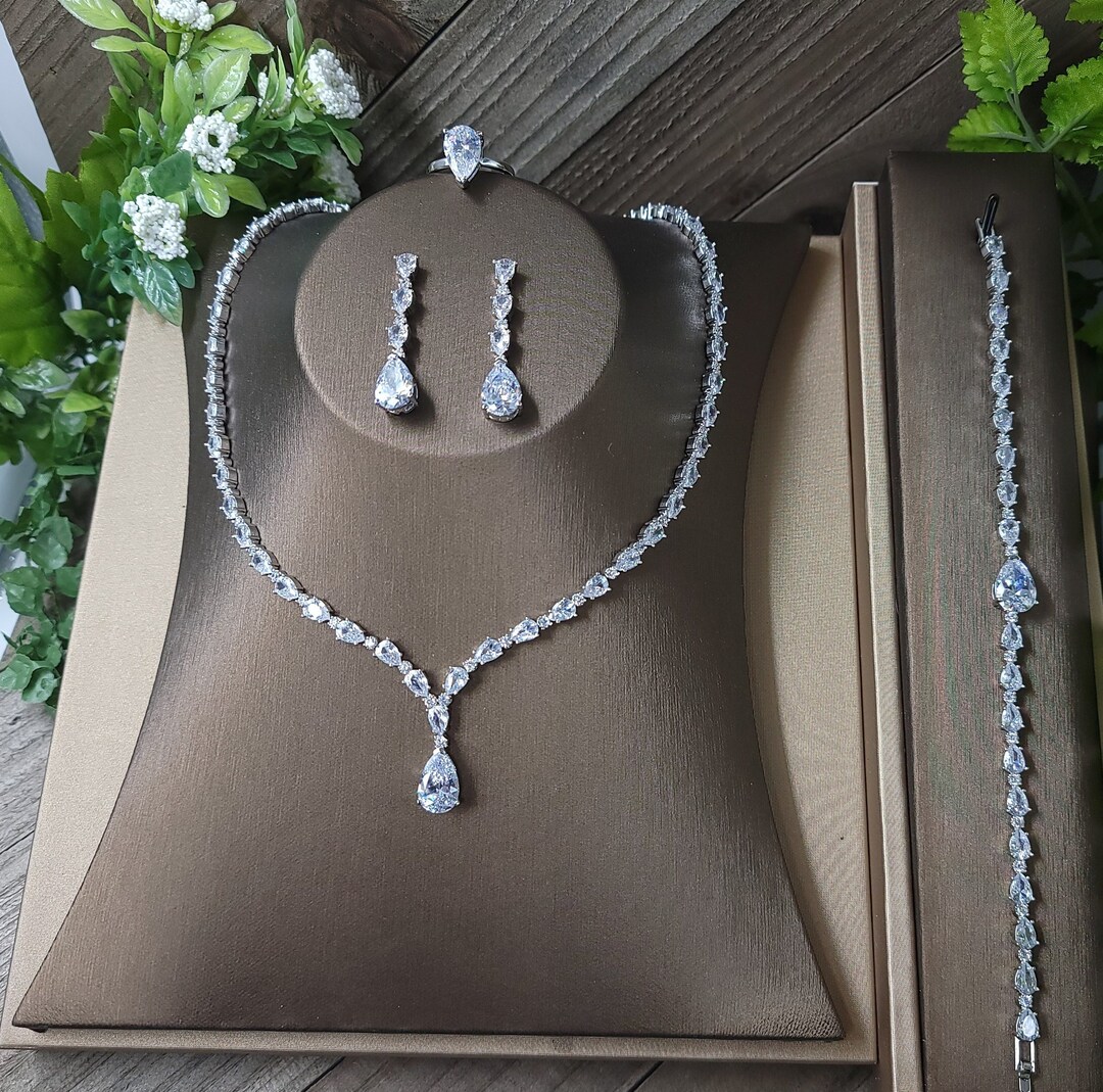 Dazzling Rhinestone & Pearl Necklace Earrings Set - Elegant Bridal Hair  Accessories