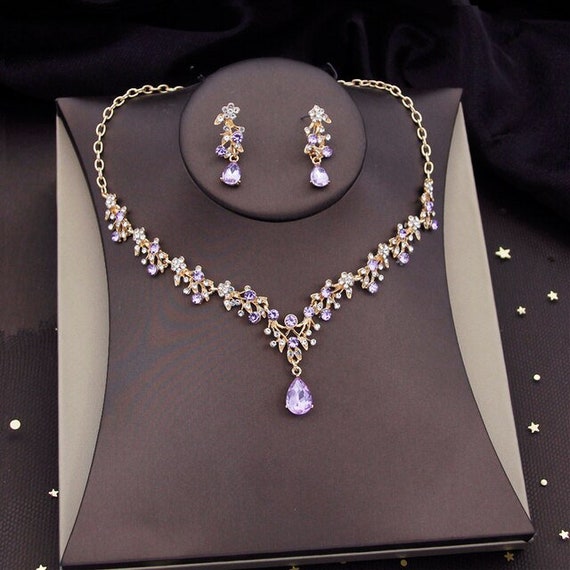 West Germany Purple Plastic Necklace Earring Set Vintage - Ruby Lane