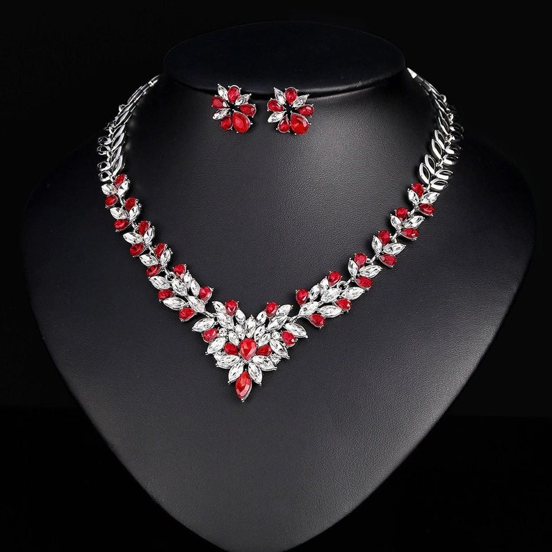 Bridal Jewelry Red Bridal Necklace Set Earrings Bracelet Red Etsy
