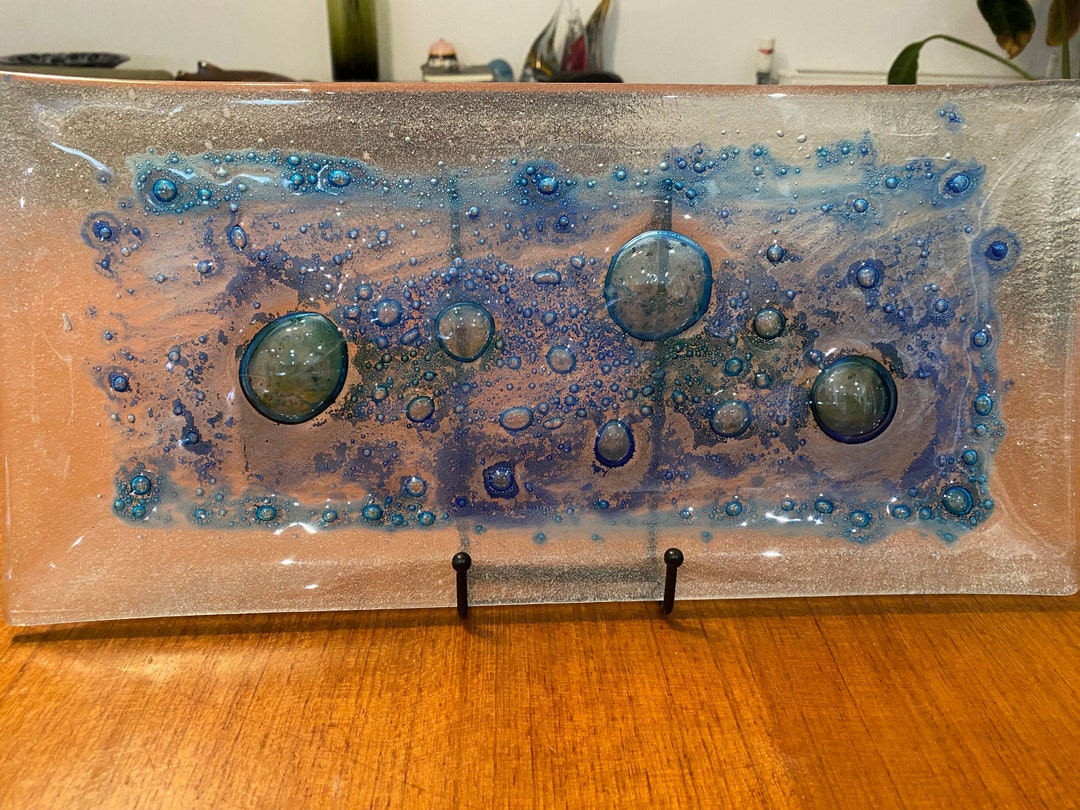 Large Blue and Green Bubble Glass Platter Etsy