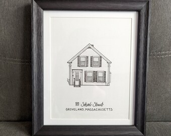 Hand Drawn Custom Home Sketch | House Drawing | Realtor Gift | Closing Present | Moving Present | Housewarming Gift