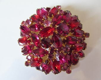 Vintage Juliana Ruby Red & Magenta Faceted Stone Dome Brooch Pin 3"