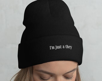 Nonbinary Pride Beanie – Embroidered LGBTQ Hat, Gender Neutral They Them Pronouns Pride Gift