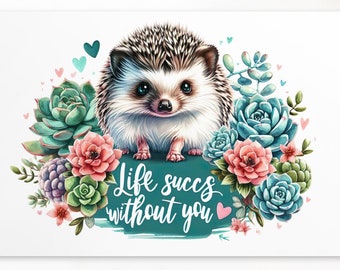 Hedgehog Postcard for Mother's Day Gift Thinking of you Card for Daughter Hedgehog Mom Birthday Postcard Houseplants Lovers