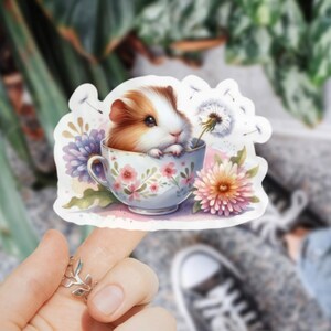 Adesivo de xícara de chá de hamster fofo estilo aquarela para garrafa de água caderno carta computador mesa de trabalho presente para mãe diário scrapbook
