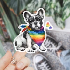 Niedlicher Frenchie Aufkleber LGBTQ Love Regenbogen Herzen Französische Bulldogge Gay Dog Moms Vinyl Aufkleber Geschenk für Ally Bester Freund Freundin Hundeliebhaber
