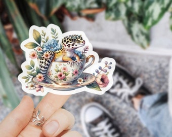 Luipaardgekko sticker reptiel vinyl sticker huisdier hagedis kopje thee laptop waterfles cadeau