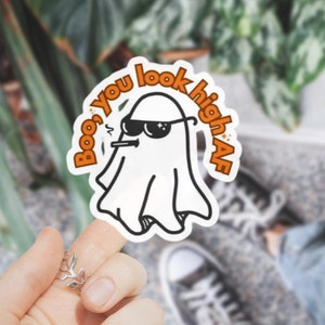 Boo You Look High AF Lustiger Stoner Vinyl Aufkleber Süßer Halloween Geist Stick für Wasserflasche Laptop Handyhülle Aufkleber für Autoaufkleber