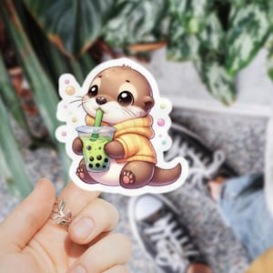 Bonita pegatina de nutria Boba Tea para decoración de botellas de agua, fundas de teléfono, calcomanías de animales para niños, bolsas de regalos, fiestas, pegatinas de invitación para computadora portátil