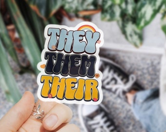 Zij, hun voornaamwoord, sticker niet-binair LGBTQ Pride vinyl sticker genderidentiteit cadeau