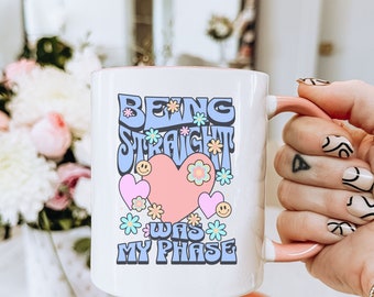 Ser hétero foi a minha fase - Caneca de café engraçada - Presente para o orgulho LGBTQ+ - Humor queer