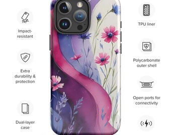 Bi Pride Aquarell Blumen iPhone Hülle - Bisexual Flagge Handyhülle, robustes LGBTQ+ Geschenk
