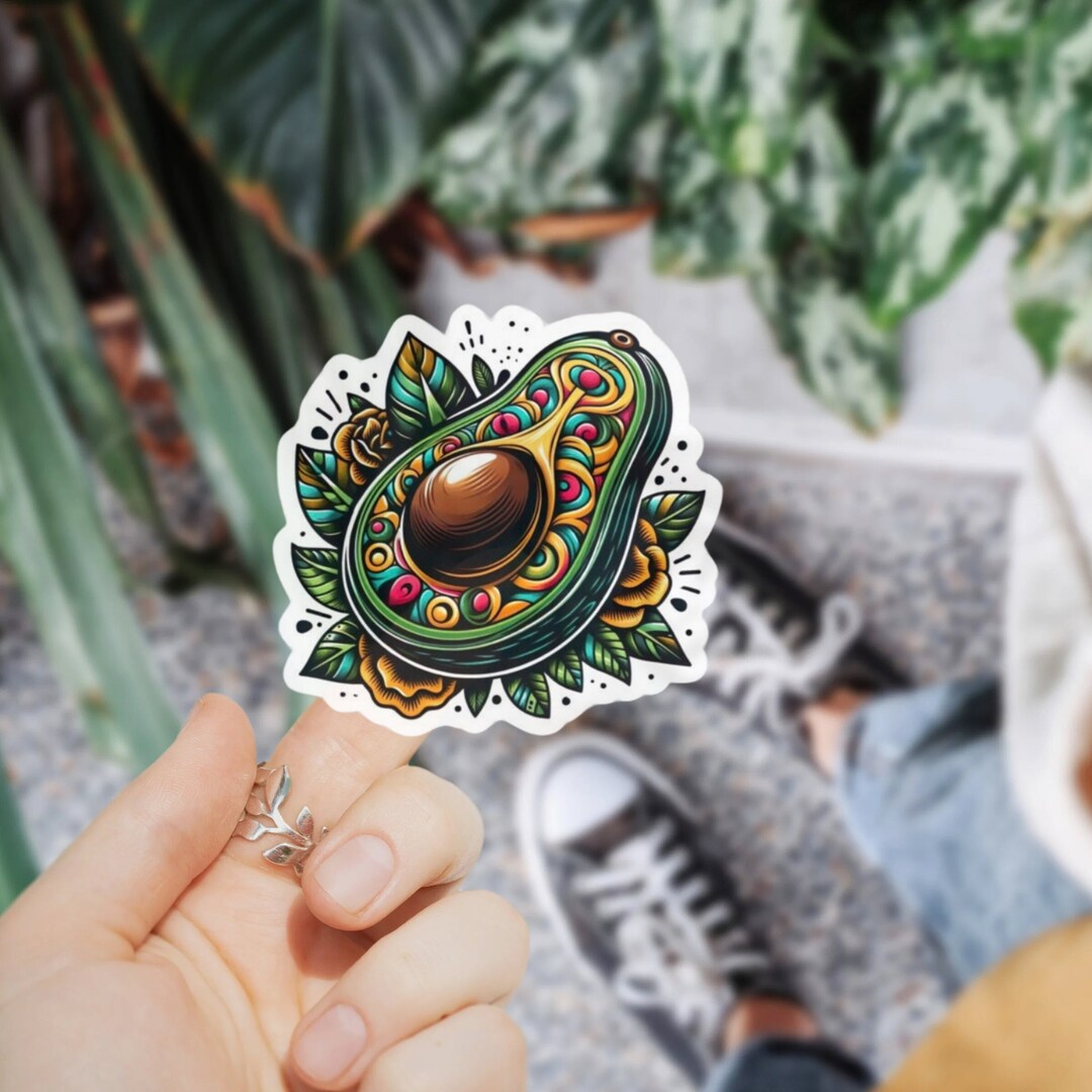 Sticker Avocado Design Avocado Sticker Tattoo Style Funny Sticker for Vegans Tattoo ...