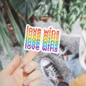 Pegatina Love Wins, bonita pegatina de arcoíris para el mes del orgullo LGBTQ, regalo para pareja, calcomanía Love is Love para portátil, botella de agua, pegatina para parachoques, pareja gay Ally