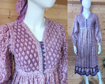 Vintage 60's 70's Indian cotton quilted block print dress