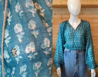 Vintage Indiase katoenen blouse met blokprint