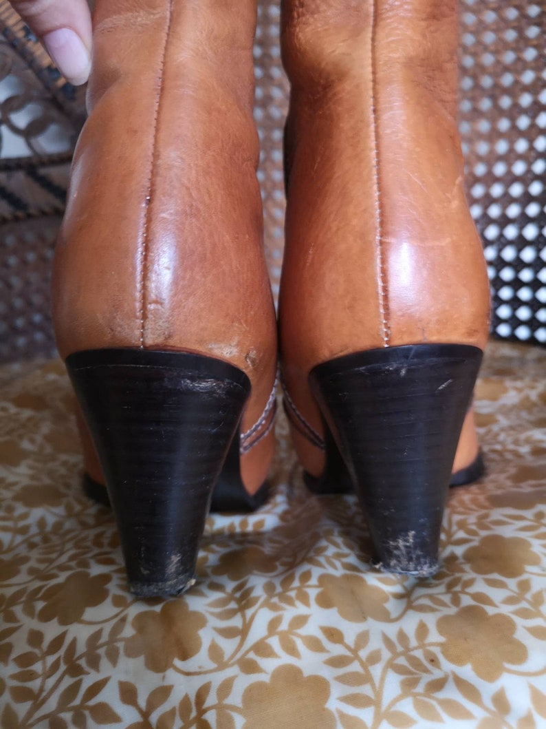 Vintage 1970/'s tan leather western style boots