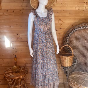 Vintage 1970’s blue floral cotton sundress maxi dress
