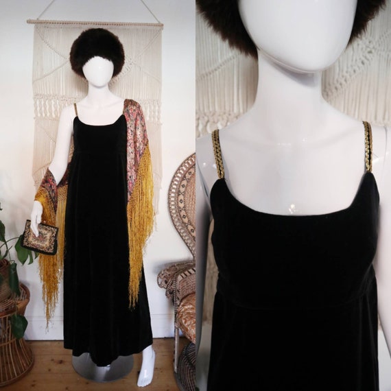 Vintage 1970's Black velvet Quad dress