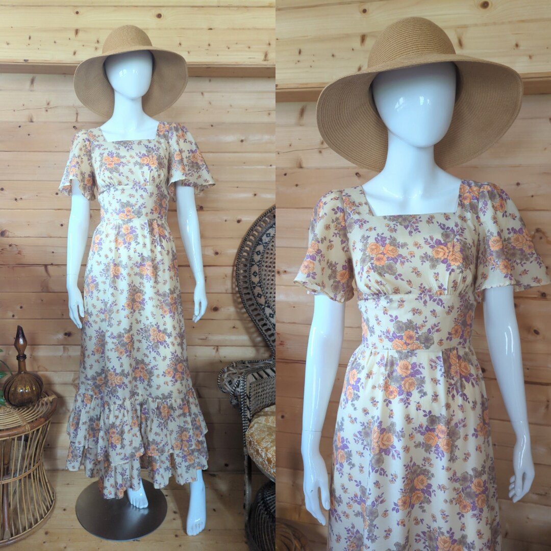 1970s Printed Floral Smocked Maxi Dress main image 0