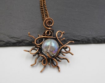 Aura Quartz Sun Necklace, Aura Quartz Pendant, Sunburst Necklace, Jewelry Gift for Sun Lovers