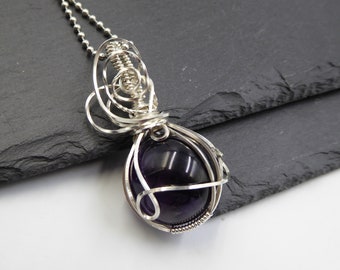 Amethyst Sphere Pendant, Crystal Ball Necklace,  Purple Crystal Orb Necklace, White Witch Jewellery