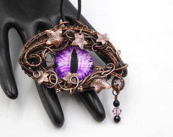 Purple Fantasy Eye Necklace, Purple Eye Pendant, Steampunk Eye Jewellery